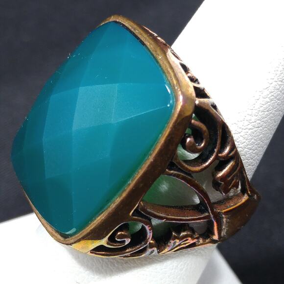 Barse Green Gemstone Ring, US Size 7 1/4, Bronze Copper Band - Picture 3 of 10
